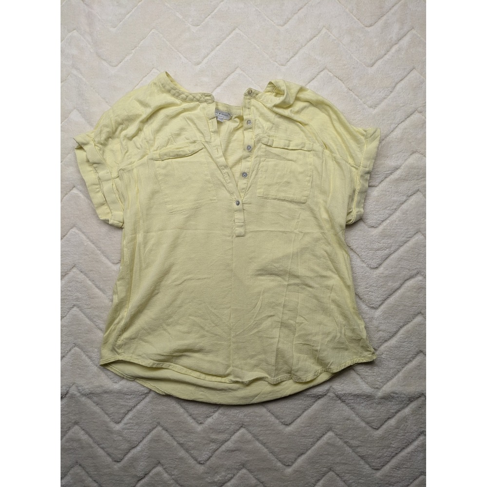 Lucky Brand Womens Yellow Short Sleeve Henley Top Split Neck Pockets Size M